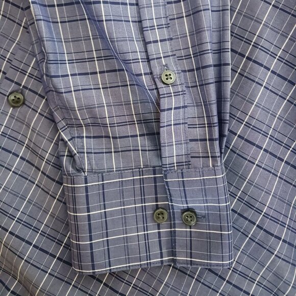 Calvin Klein Men's Dress Shirt Sz 2X Blue with Blue Plaid Long Sleeve Slim Fit - Picture 6 of 8